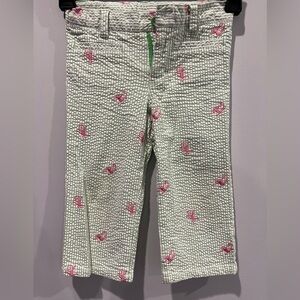 Lilly Pulitzer girls size 4 Seersucker Striped Pants with Pink Monkeys